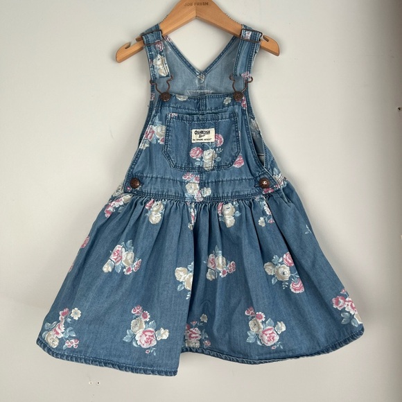 OshKosh B'gosh Blue Floral Skirtall Overalls Dress 3T Girls - Picture 1 of 6